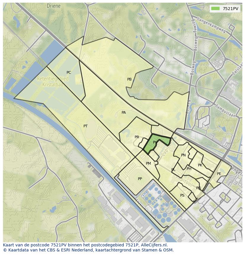 Afbeelding van het postcodegebied 7521 PV op de kaart.