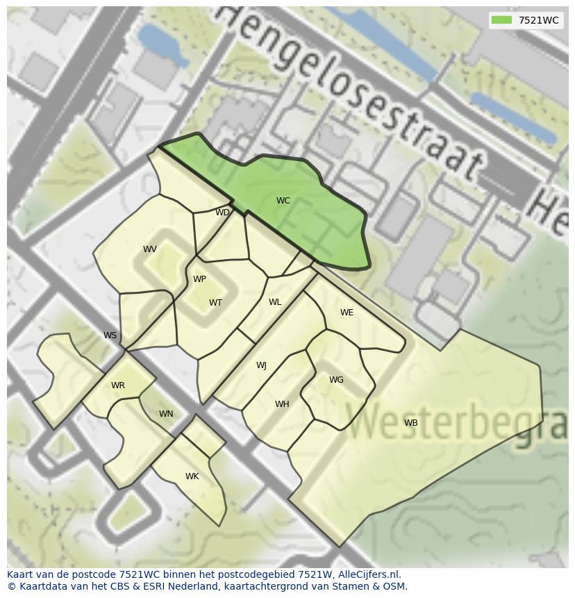 Afbeelding van het postcodegebied 7521 WC op de kaart.