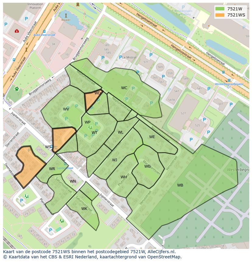 Afbeelding van het postcodegebied 7521 WS op de kaart.