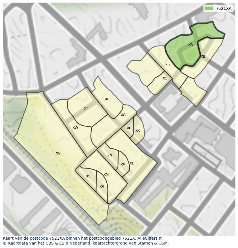 Afbeelding van het postcodegebied 7521 XA op de kaart.