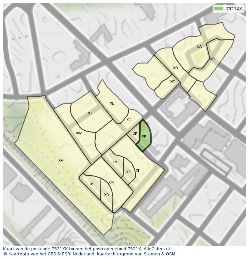 Afbeelding van het postcodegebied 7521 XK op de kaart.