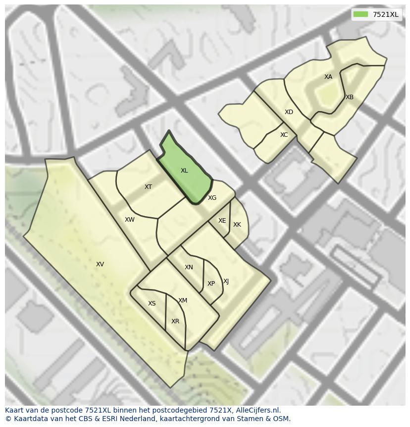 Afbeelding van het postcodegebied 7521 XL op de kaart.