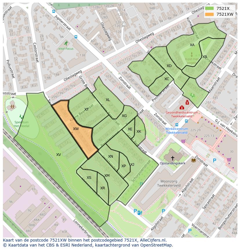 Afbeelding van het postcodegebied 7521 XW op de kaart.