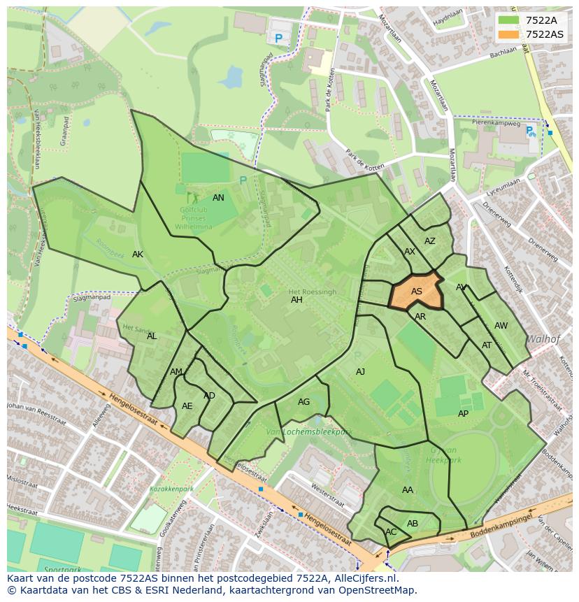Afbeelding van het postcodegebied 7522 AS op de kaart.