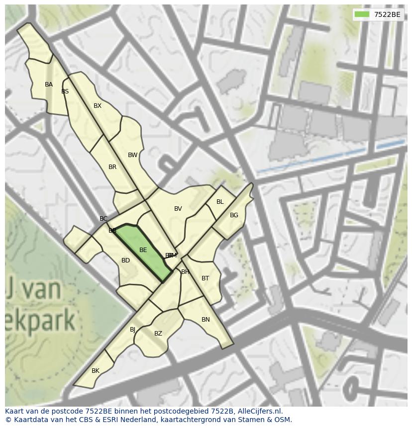 Afbeelding van het postcodegebied 7522 BE op de kaart.