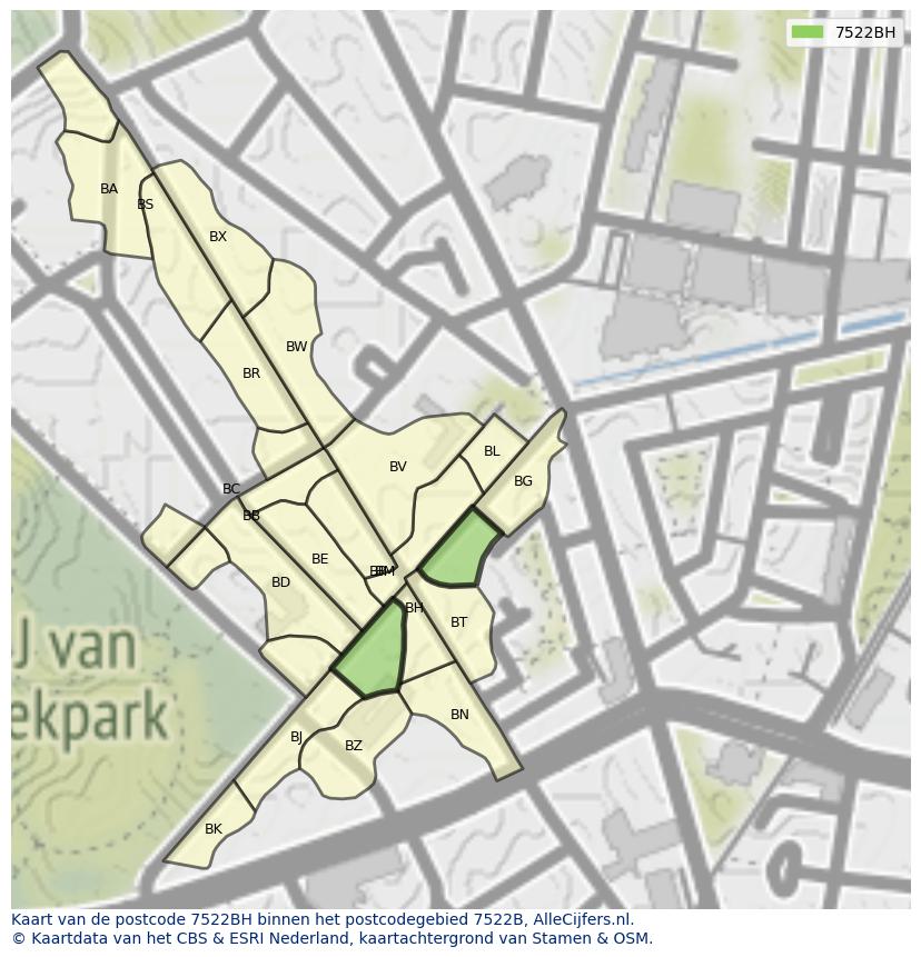 Afbeelding van het postcodegebied 7522 BH op de kaart.