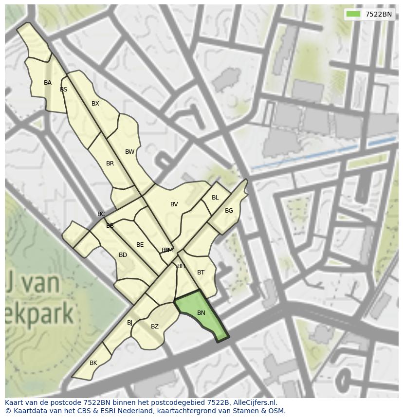Afbeelding van het postcodegebied 7522 BN op de kaart.