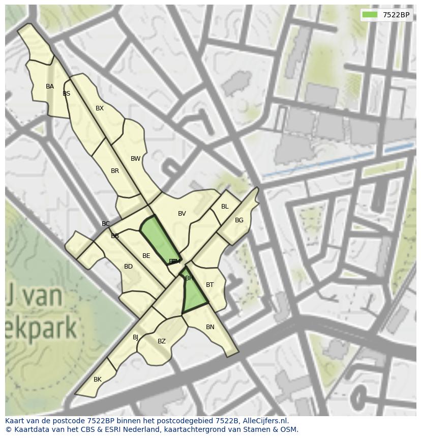 Afbeelding van het postcodegebied 7522 BP op de kaart.