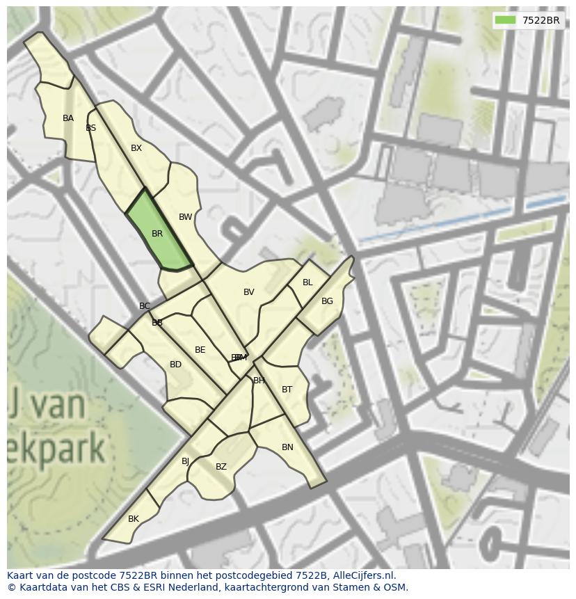 Afbeelding van het postcodegebied 7522 BR op de kaart.