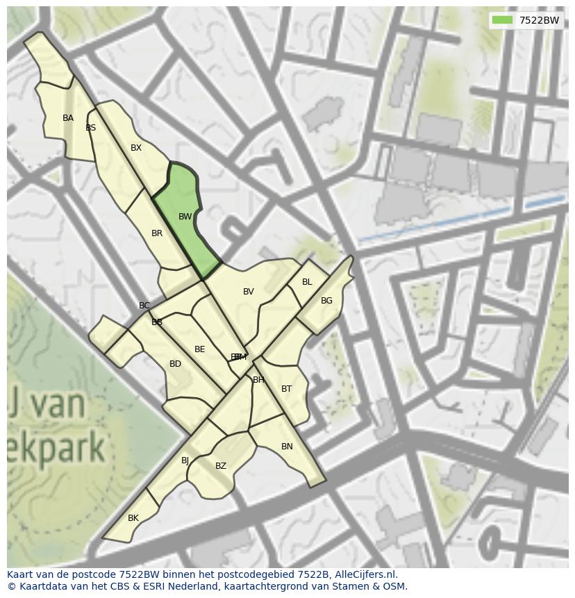 Afbeelding van het postcodegebied 7522 BW op de kaart.