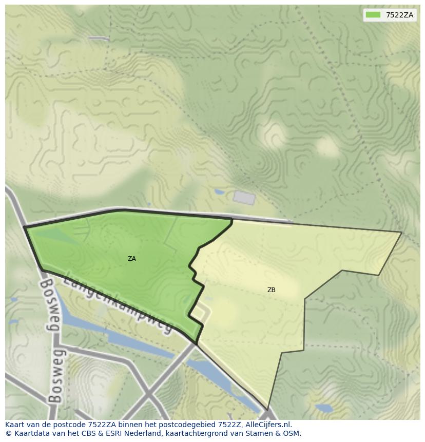 Afbeelding van het postcodegebied 7522 ZA op de kaart.