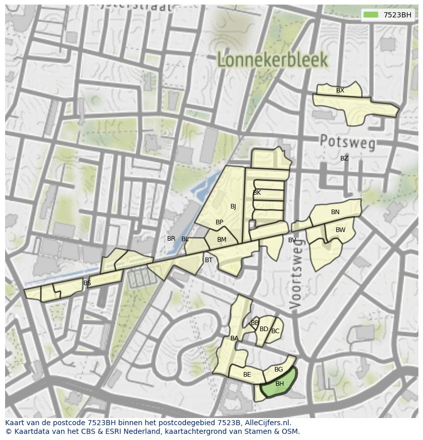 Afbeelding van het postcodegebied 7523 BH op de kaart.