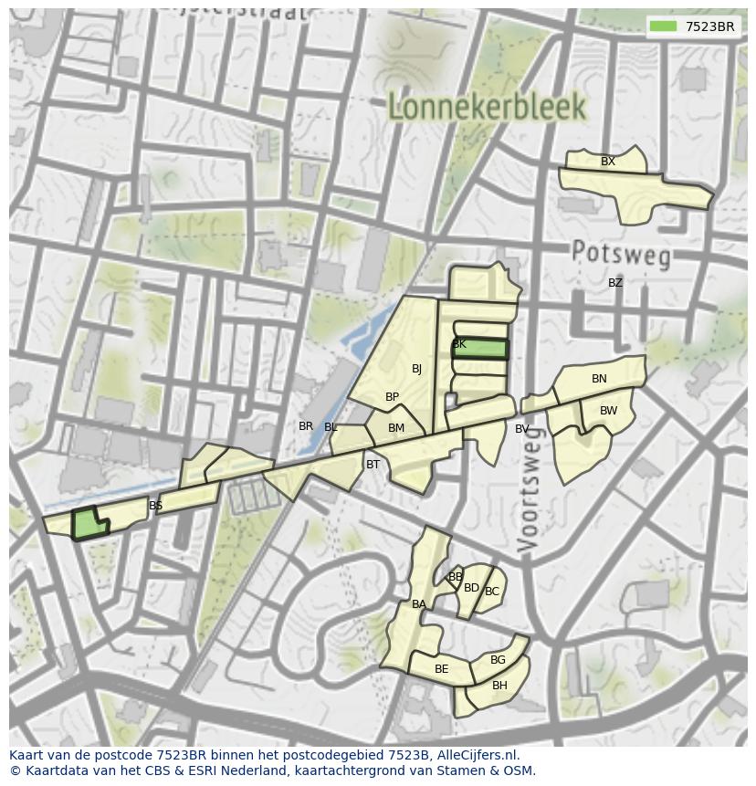 Afbeelding van het postcodegebied 7523 BR op de kaart.