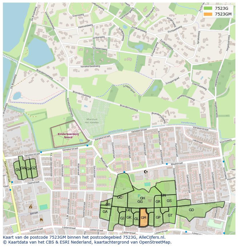 Afbeelding van het postcodegebied 7523 GM op de kaart.