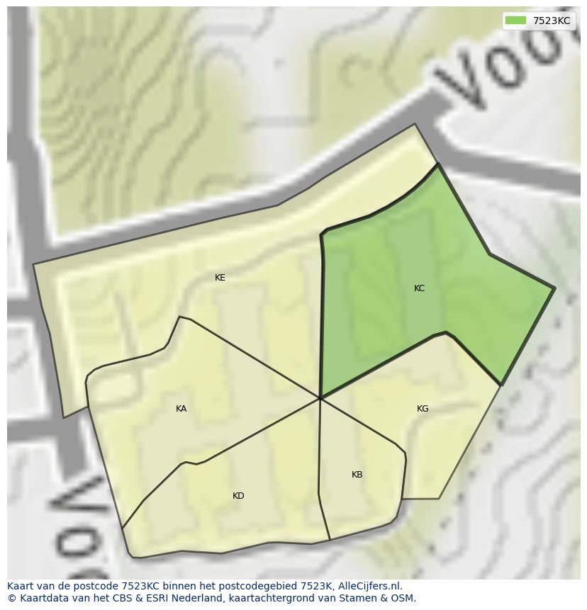 Afbeelding van het postcodegebied 7523 KC op de kaart.