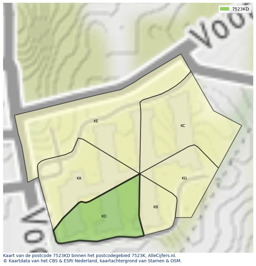 Afbeelding van het postcodegebied 7523 KD op de kaart.