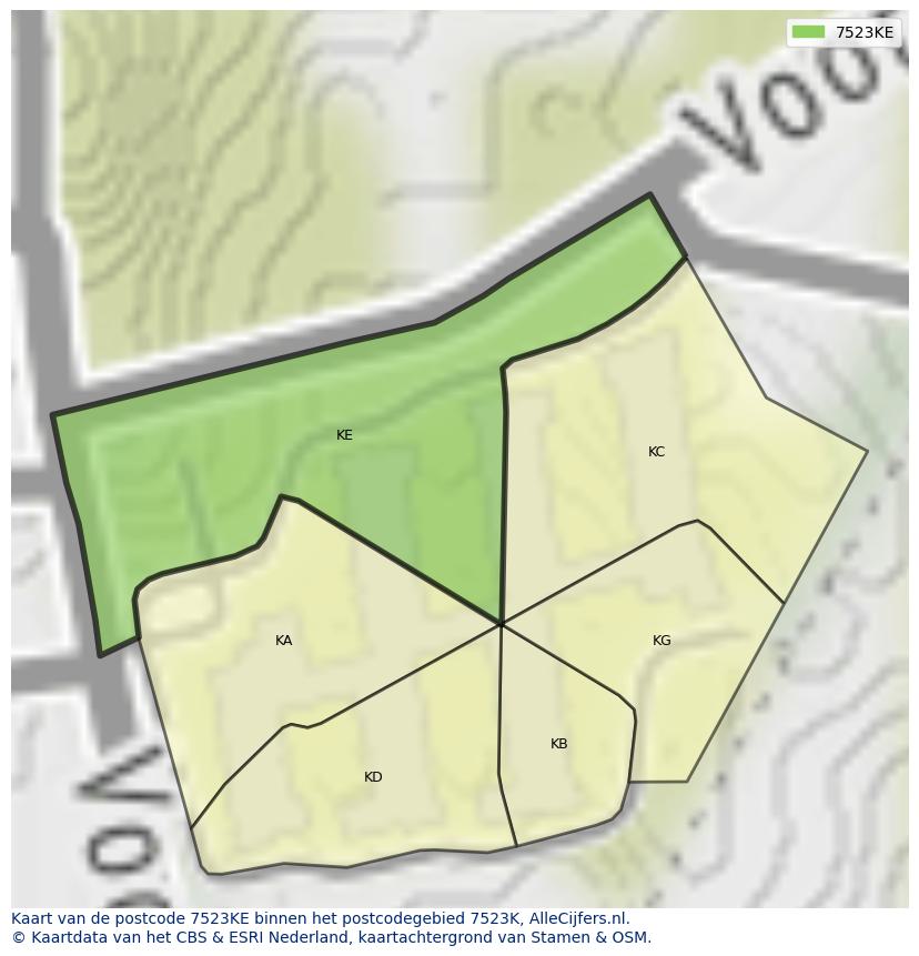 Afbeelding van het postcodegebied 7523 KE op de kaart.