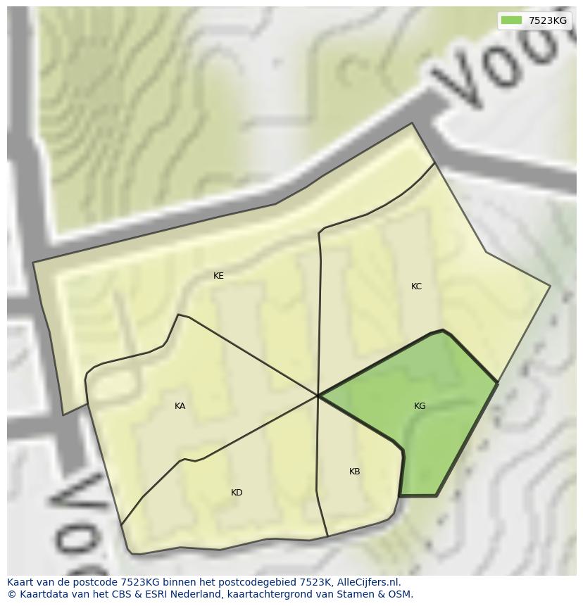 Afbeelding van het postcodegebied 7523 KG op de kaart.