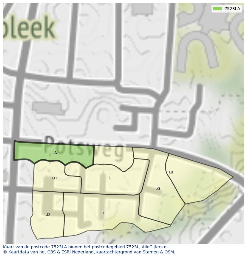 Afbeelding van het postcodegebied 7523 LA op de kaart.