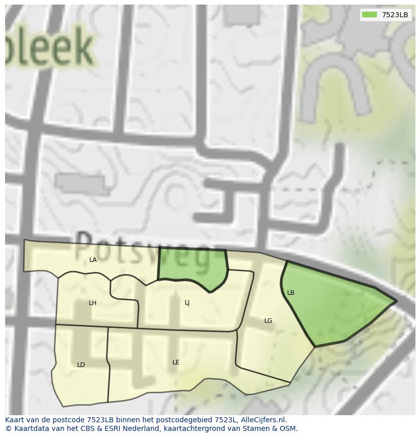 Afbeelding van het postcodegebied 7523 LB op de kaart.