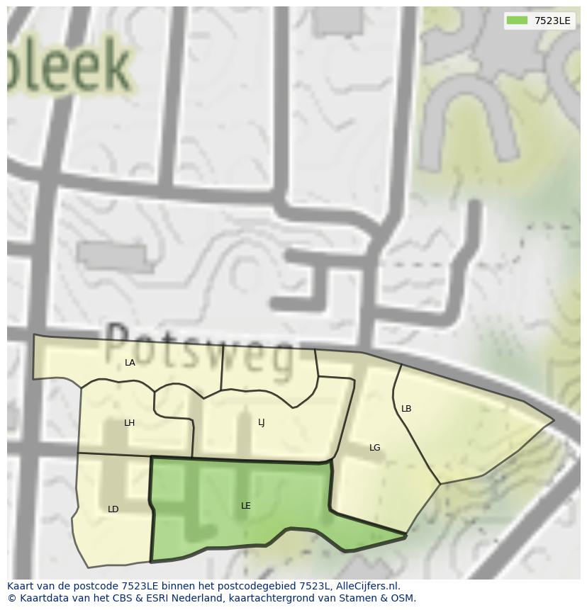 Afbeelding van het postcodegebied 7523 LE op de kaart.