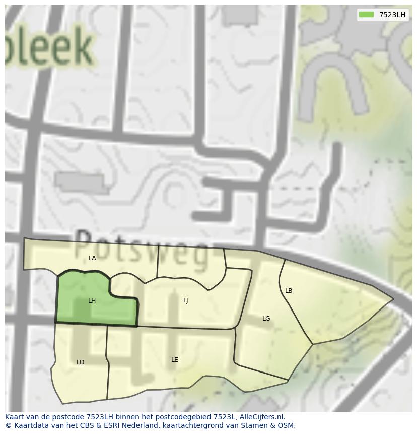 Afbeelding van het postcodegebied 7523 LH op de kaart.