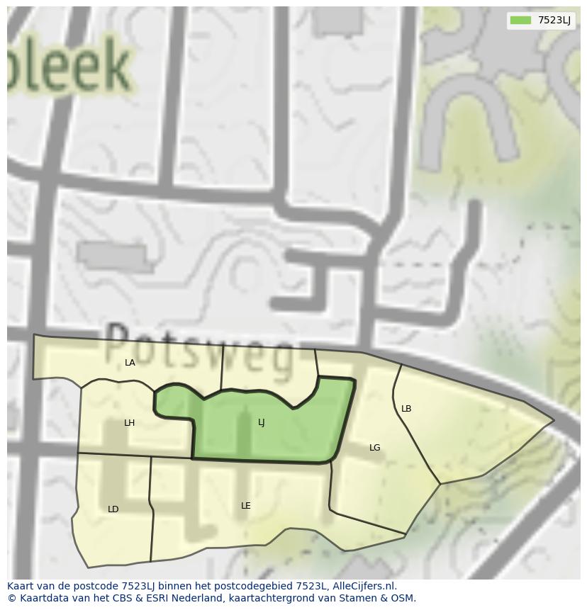 Afbeelding van het postcodegebied 7523 LJ op de kaart.
