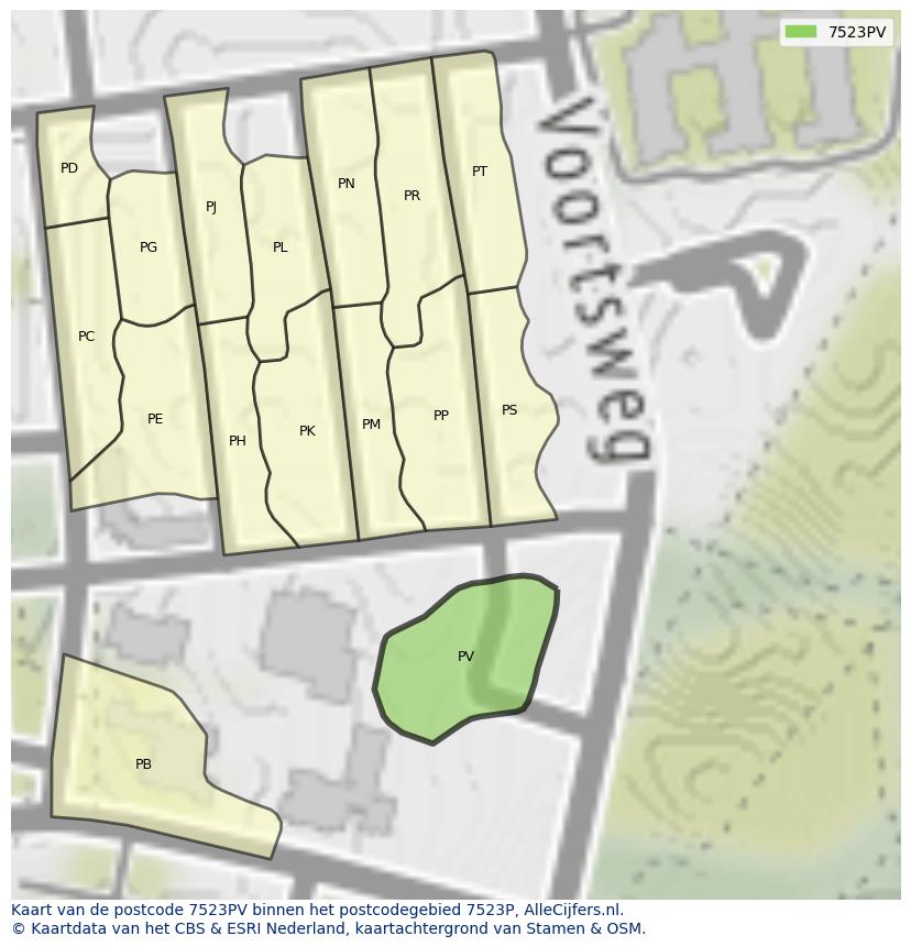 Afbeelding van het postcodegebied 7523 PV op de kaart.