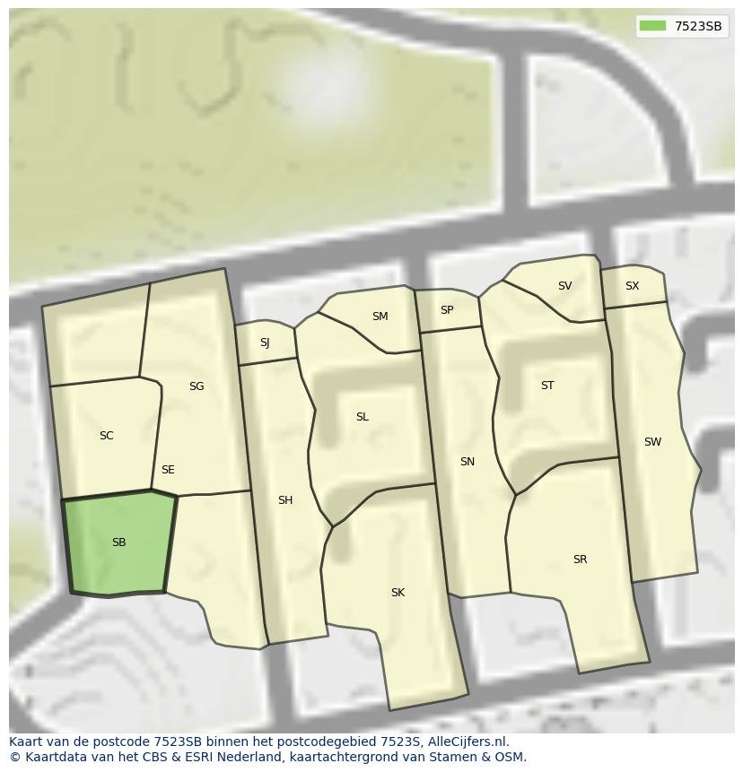 Afbeelding van het postcodegebied 7523 SB op de kaart.