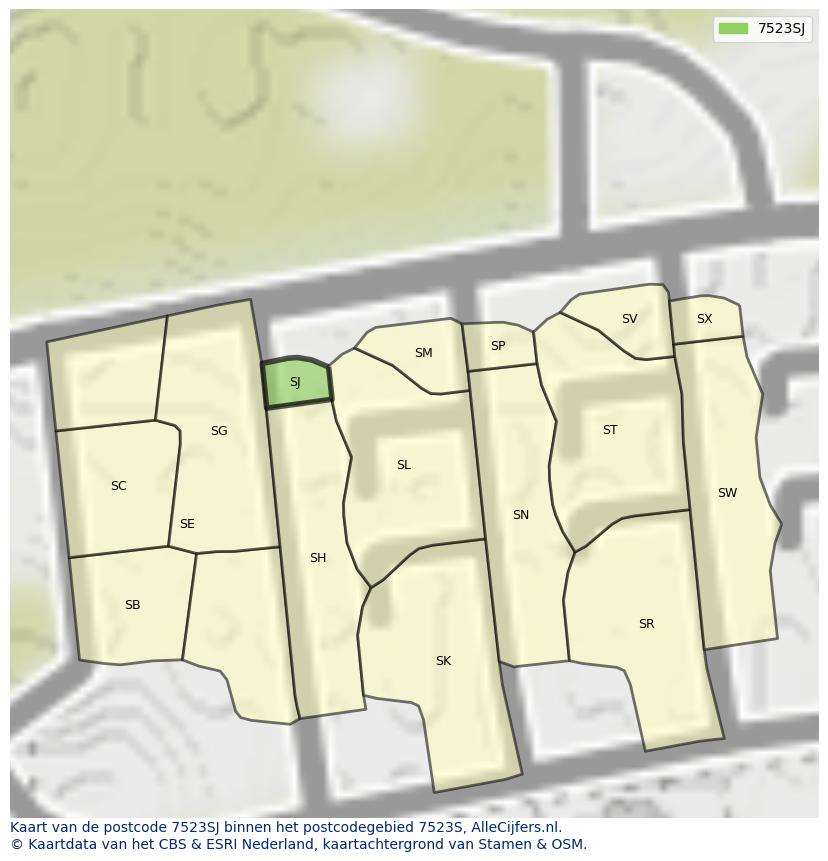 Afbeelding van het postcodegebied 7523 SJ op de kaart.