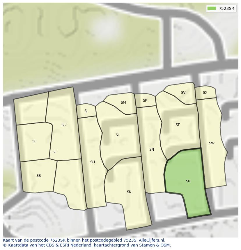Afbeelding van het postcodegebied 7523 SR op de kaart.