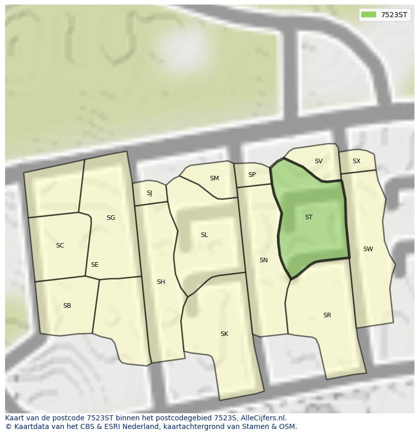Afbeelding van het postcodegebied 7523 ST op de kaart.