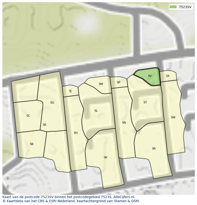 Afbeelding van het postcodegebied 7523 SV op de kaart.
