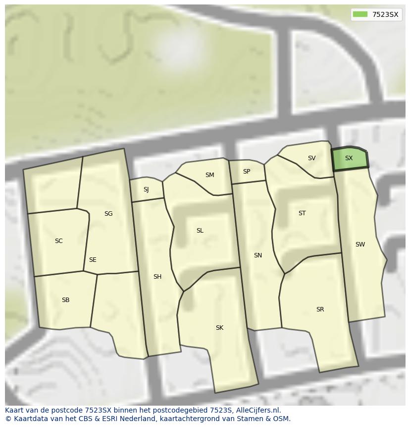 Afbeelding van het postcodegebied 7523 SX op de kaart.