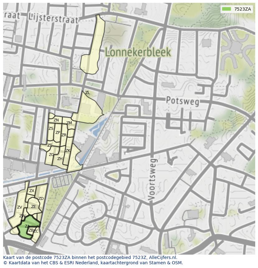 Afbeelding van het postcodegebied 7523 ZA op de kaart.