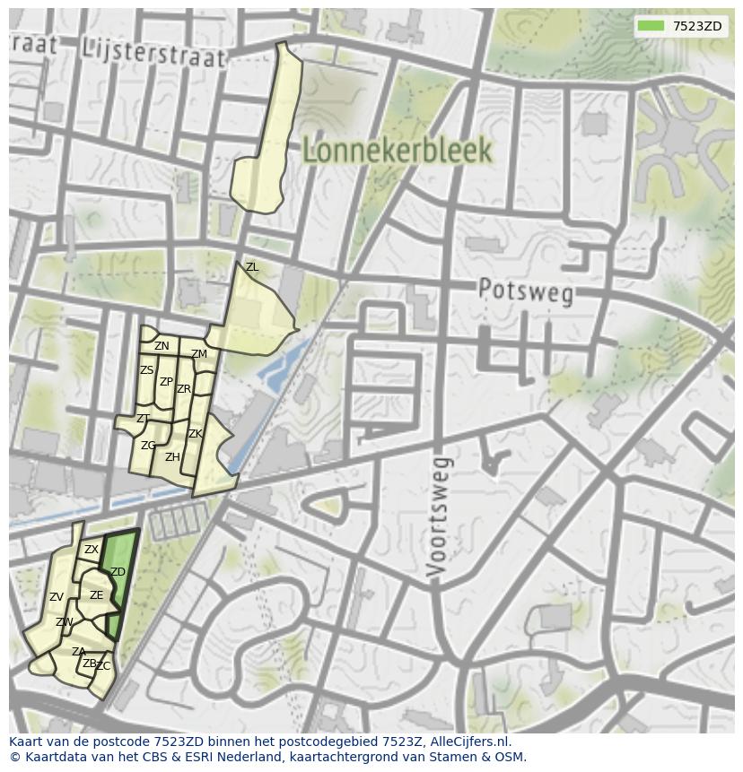 Afbeelding van het postcodegebied 7523 ZD op de kaart.