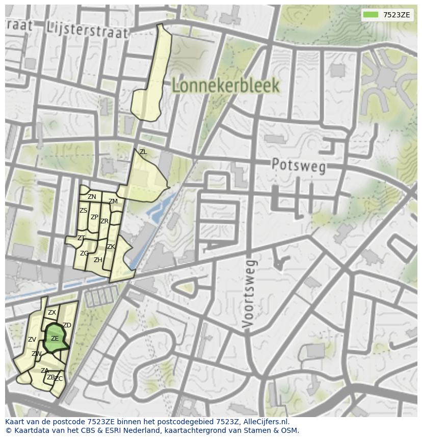 Afbeelding van het postcodegebied 7523 ZE op de kaart.