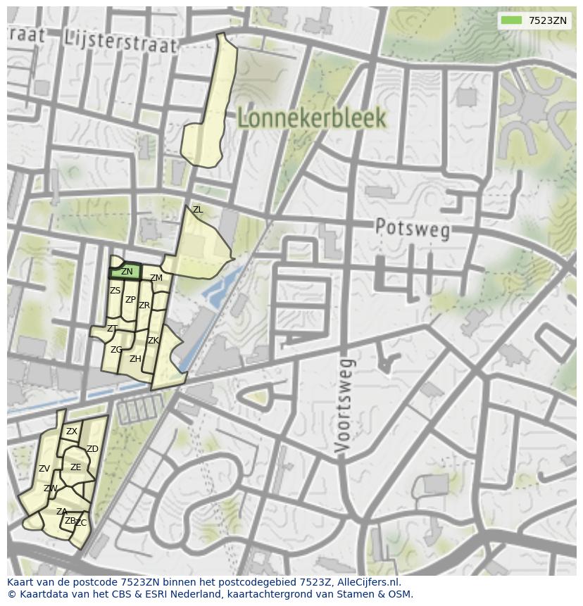 Afbeelding van het postcodegebied 7523 ZN op de kaart.