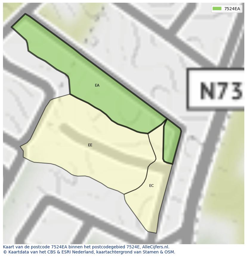 Afbeelding van het postcodegebied 7524 EA op de kaart.