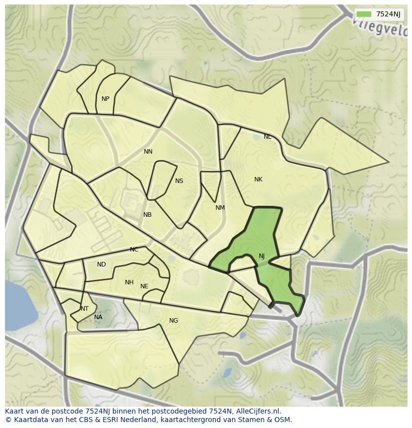 Afbeelding van het postcodegebied 7524 NJ op de kaart.