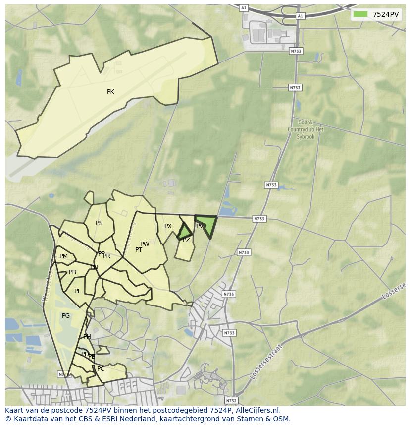 Afbeelding van het postcodegebied 7524 PV op de kaart.