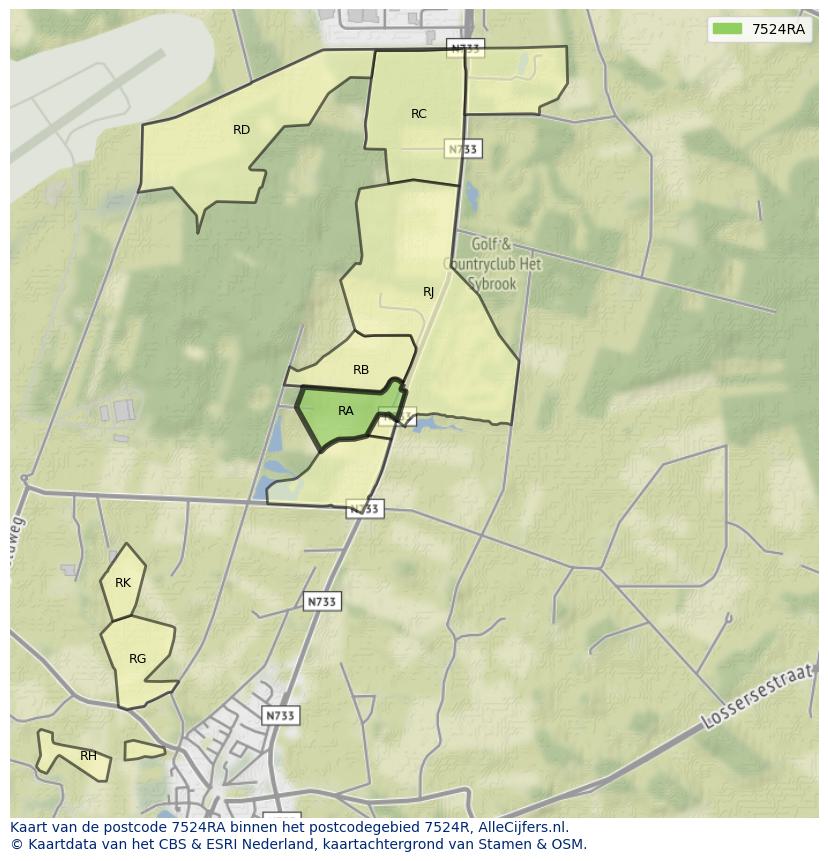 Afbeelding van het postcodegebied 7524 RA op de kaart.