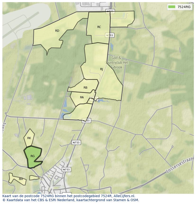 Afbeelding van het postcodegebied 7524 RG op de kaart.