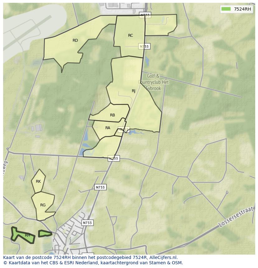 Afbeelding van het postcodegebied 7524 RH op de kaart.
