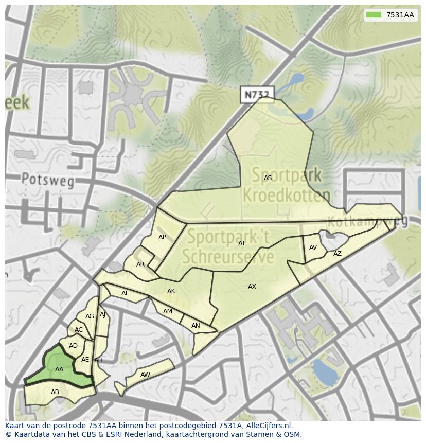 Afbeelding van het postcodegebied 7531 AA op de kaart.