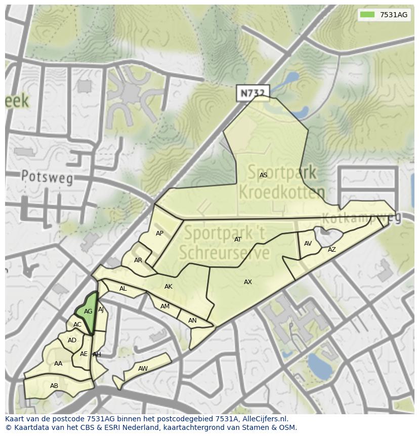 Afbeelding van het postcodegebied 7531 AG op de kaart.