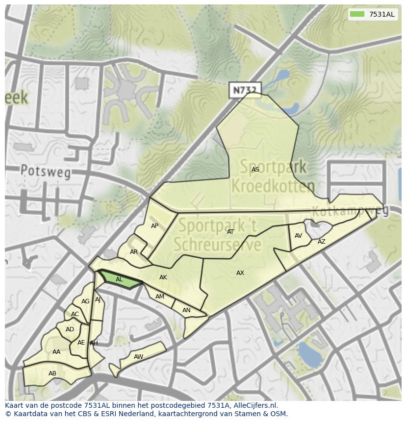 Afbeelding van het postcodegebied 7531 AL op de kaart.