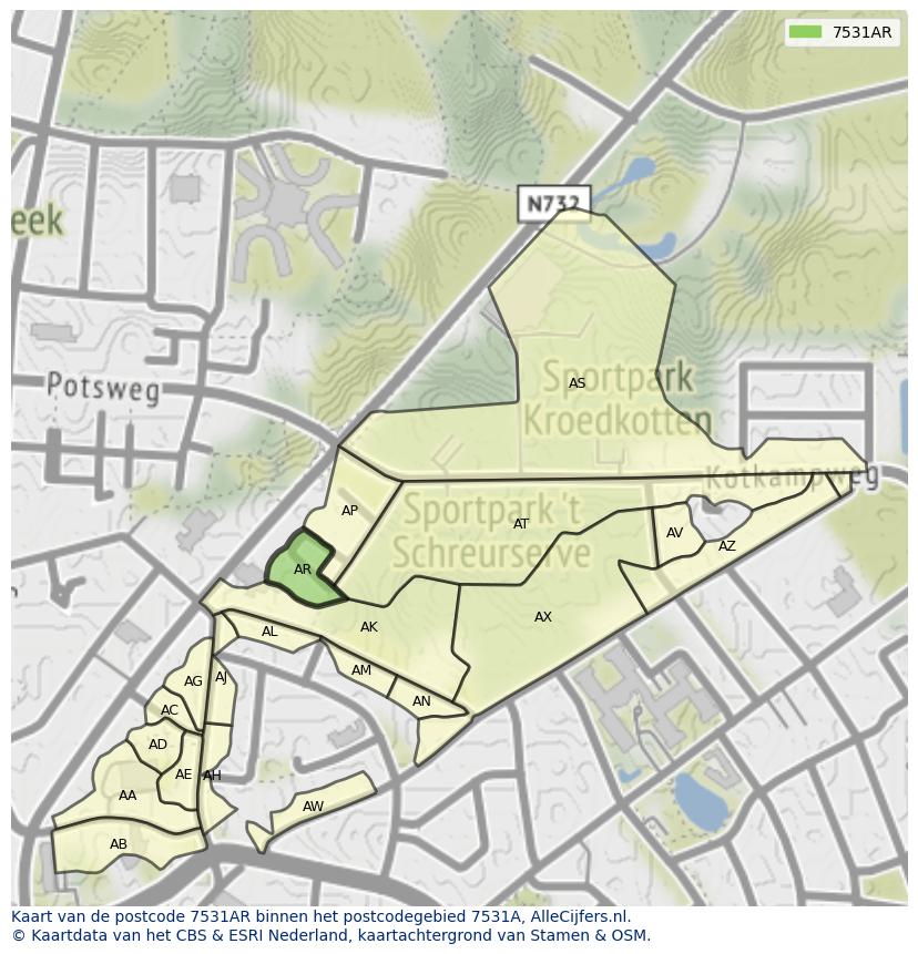 Afbeelding van het postcodegebied 7531 AR op de kaart.