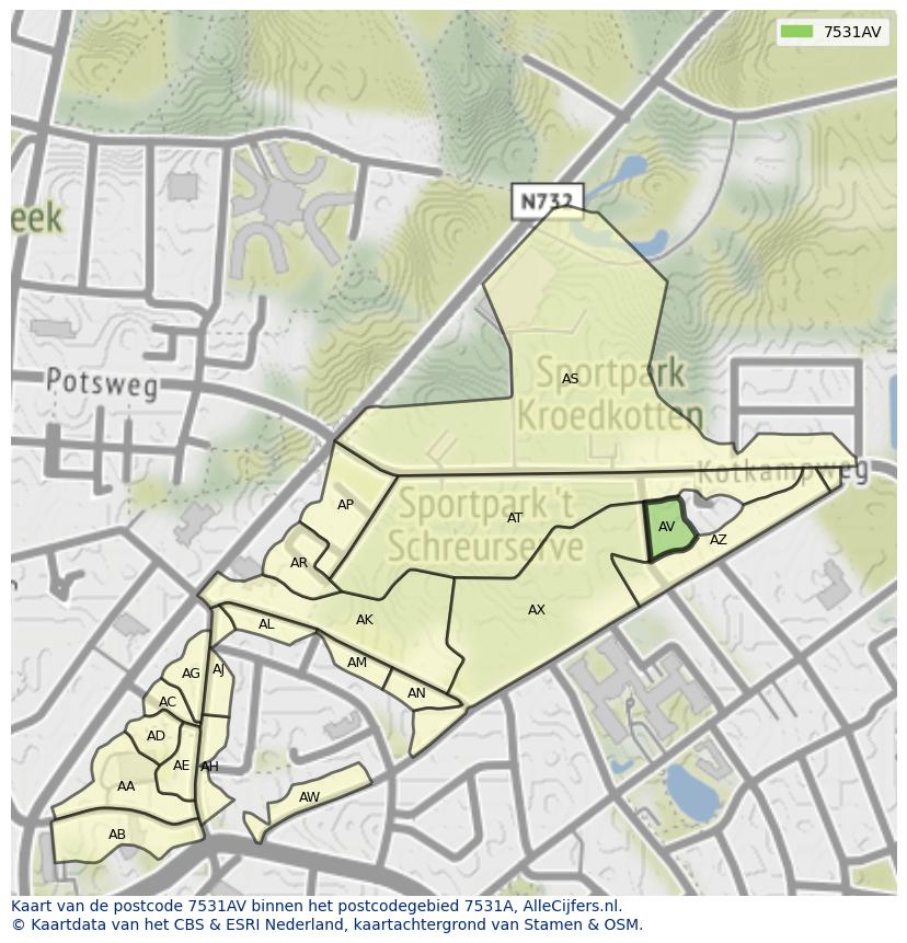 Afbeelding van het postcodegebied 7531 AV op de kaart.