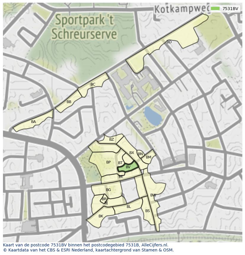 Afbeelding van het postcodegebied 7531 BV op de kaart.